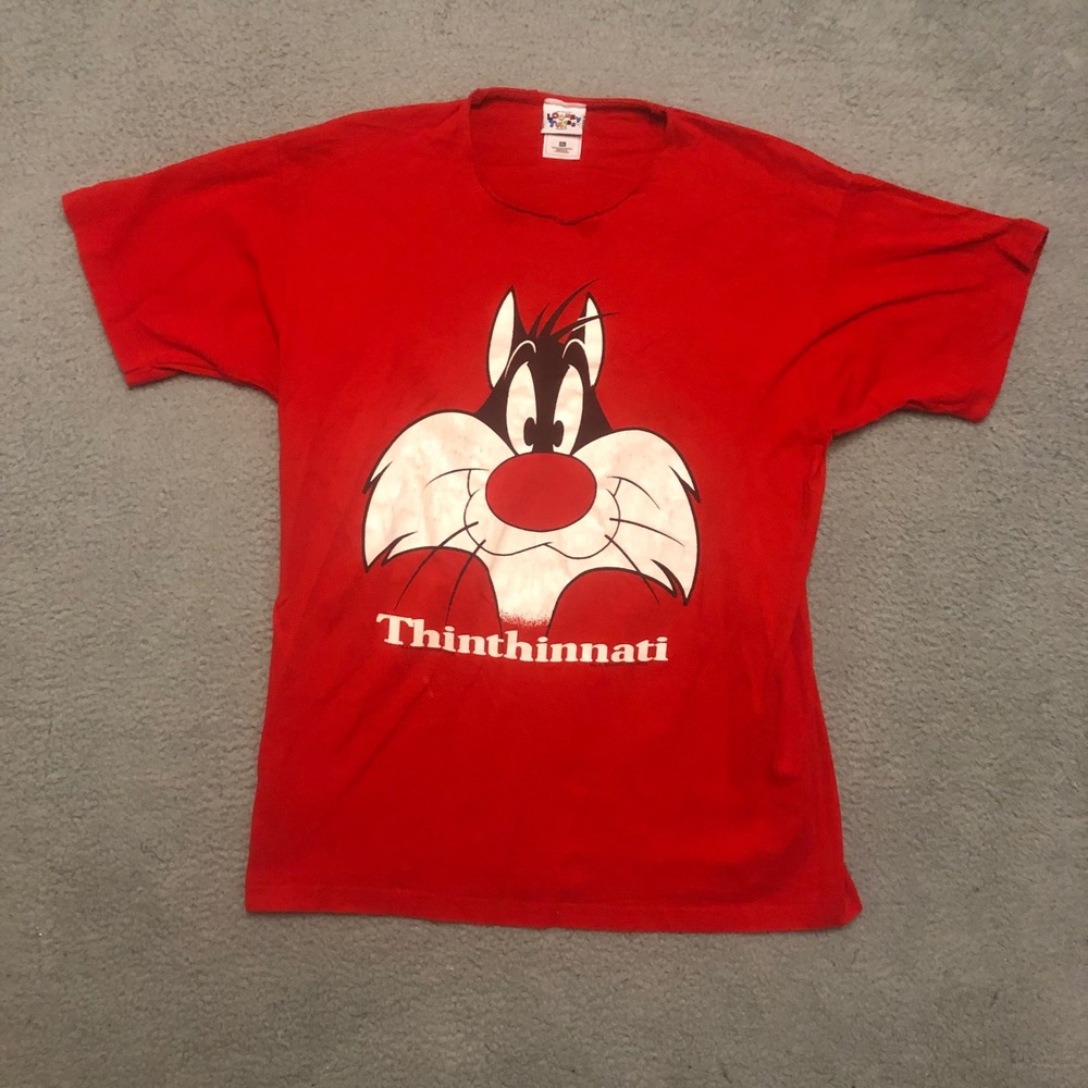 Single Stitch Vtg 1996 Sylvester Cincinnati Ohio Looney Tunes T Shirt Red XL